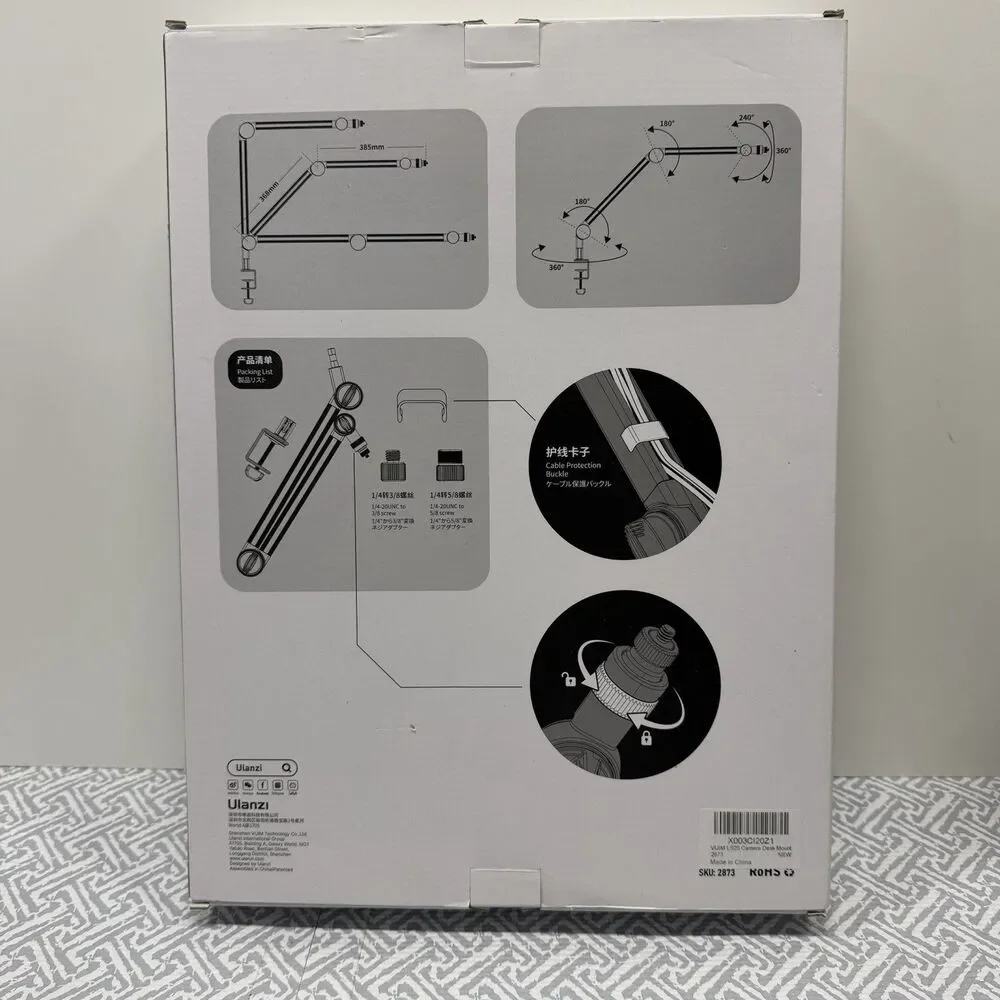 Ulanzi VIJIM LS25 Desk Setup Stand Camera Mic Boom Arm Overhead Mount CIB O-Box